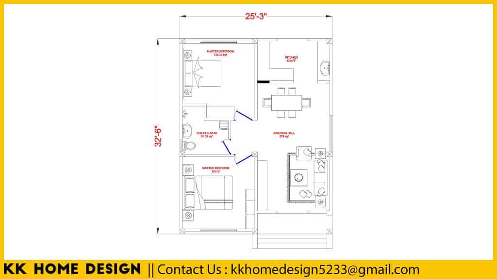Small House Plan 25 X32 With 2 Bedrooms Kk Home Design