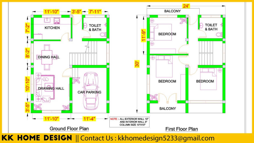 24 X30 Feet Small House Design With 3 Bedrooms Full Plan Kk Home Design