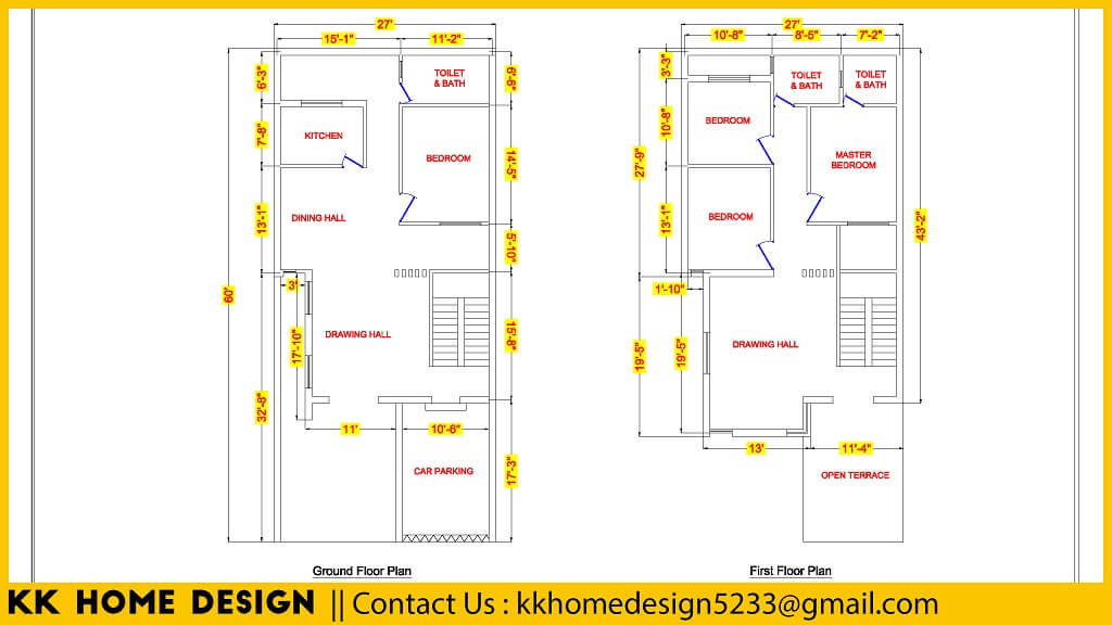 27 X60 Feet House Design With 4 Bedrooms Full Plan Kk Home Design
