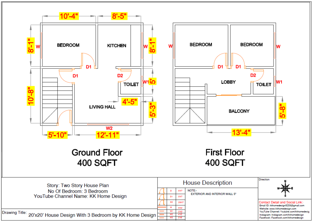 20×20 Ft Two Story House Plan - NBKomputer