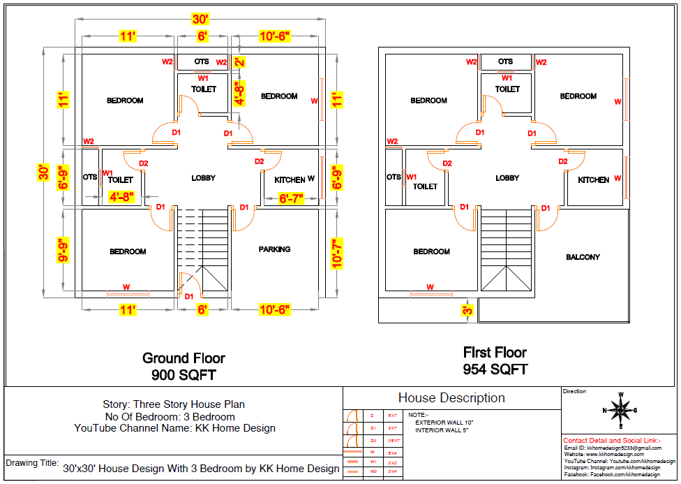 30X30 Feet Morden House Plan 3Bhk || 900 Sqft Home Design With Car Parking  Full Walkthrough 2021 - Kk Home Design