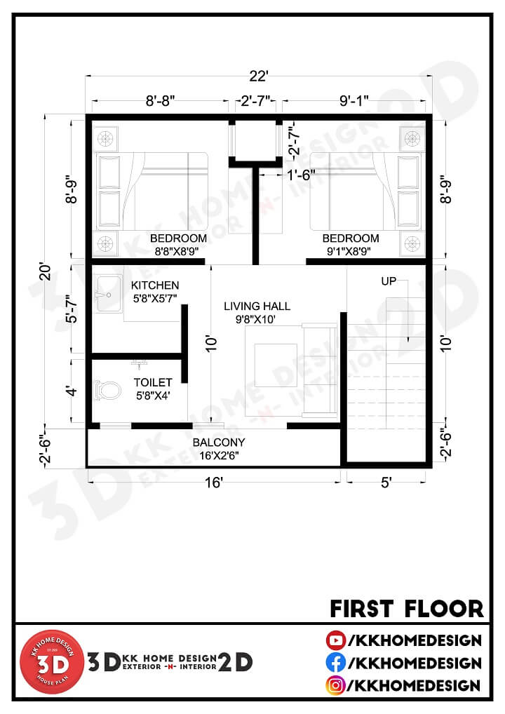 22x20-feet-2bhk-small-space-house-design-for-rent-purpose-440-sqft-50-gaj-walkthrough