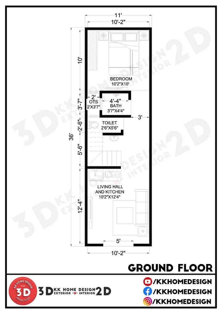 3 Bedroom Modern House Design 11x36 Feet Small Space House Plan 396 Sqft 44 Gaj Walkthrough 21 Kk Home Design