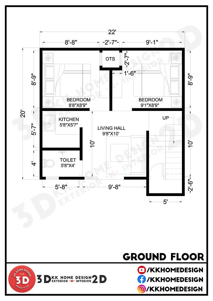 22x20-feet-2bhk-small-space-house-design-for-rent-purpose-440-sqft-50-gaj-walkthrough