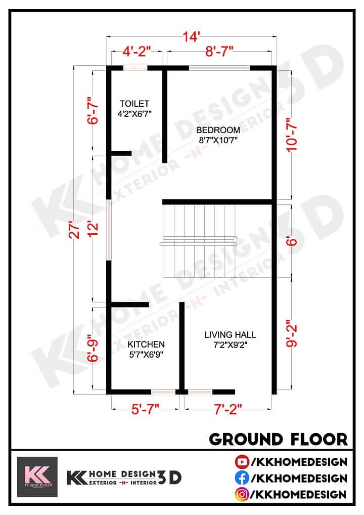 ghar-ka-naksha-small-space-house-for-village-1-bhk-14x27-feet-house